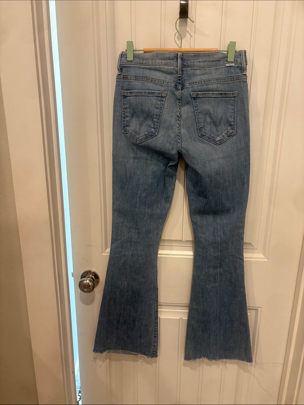 MOTHER Distressed High Rise Flare Jeans Raw Hem Light Wash - Picture 3 of 3